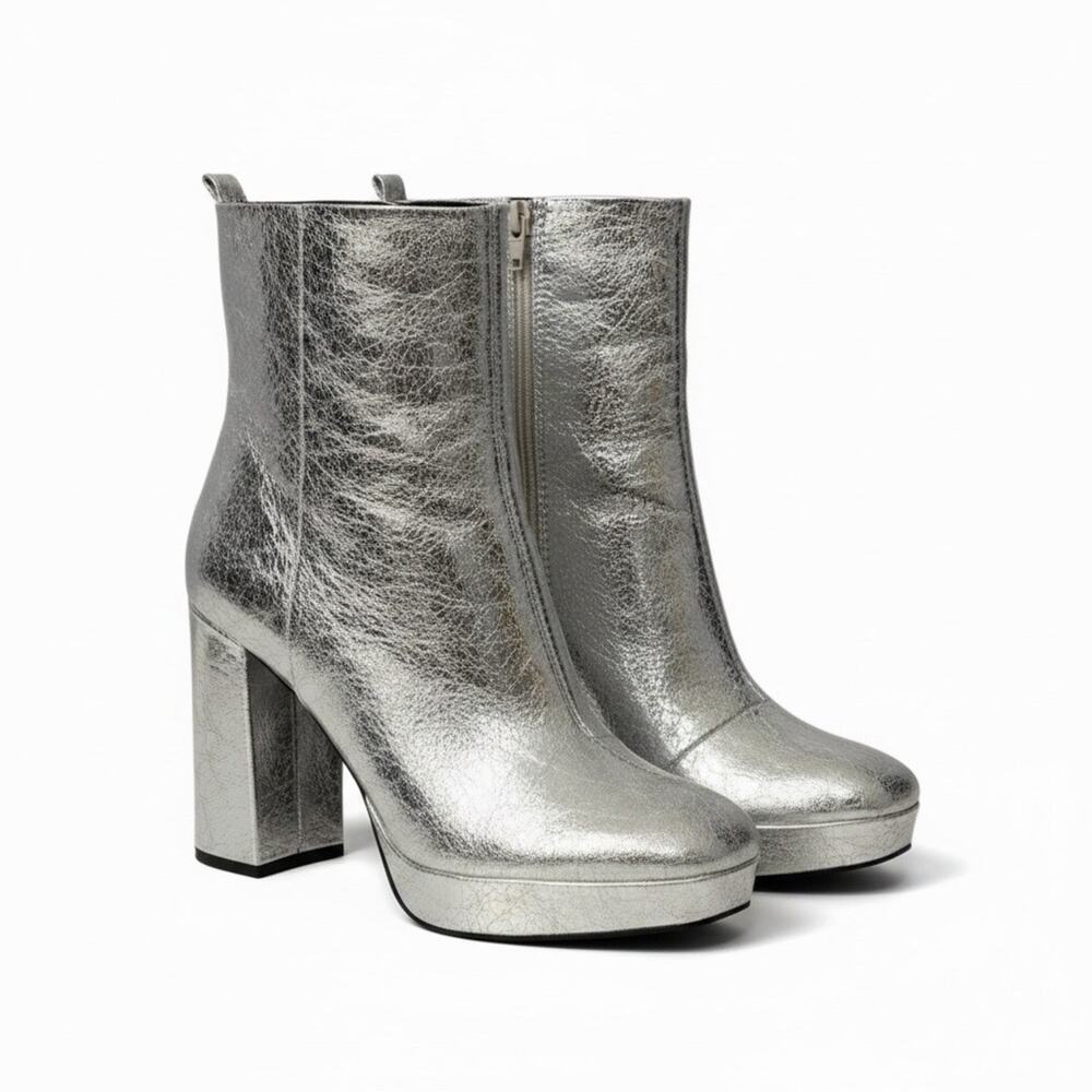 REPORT Joaquin Silver Metallic Platform Boots Women's Chunky Block Heel Sz 10 - Picture 5 of 9